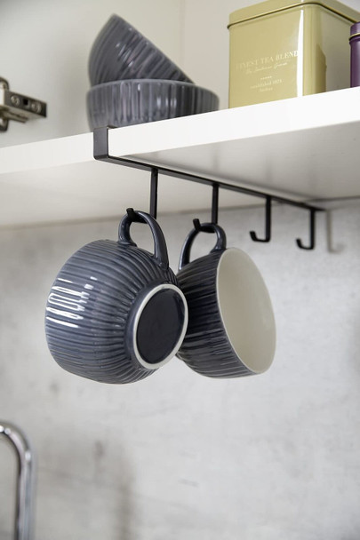 Wenko Mug Holder for Shelf, Kitchen Cabinet Module for 4 Cups, Metal, 1.5 x 7 x 33 cm, Black