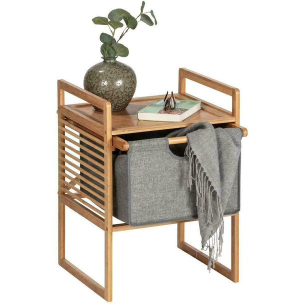 Wenko Bahari Side Drawer Modern Bedside Table, Bamboo Polyester, Natural, 40 x 56 x 40 cm