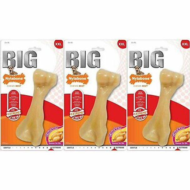 3 x Nylabone Chicken Extreme Big Bone, XX-Large, Tasty & Lasting, Durable Nylon