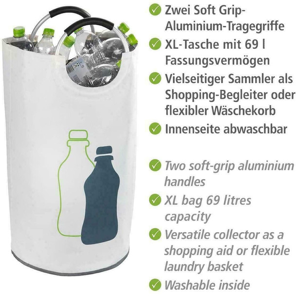 Wenko Jumbo Bottle Bin Laundry Hamper Multifunctional Bag 69 L Polyester 38 x 72 x 38 cm Beige