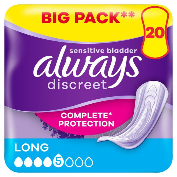 Always Discreet Adult Incontinence Pads Long Sensitive Bladder Leakproof 20 Pack