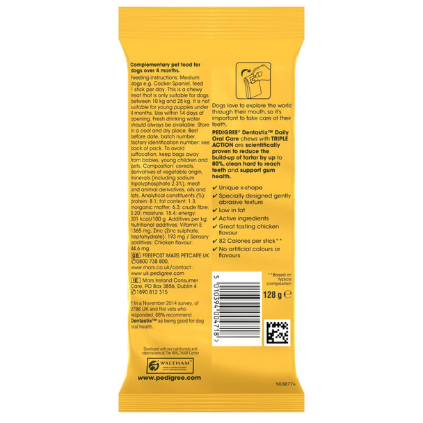 Pedigree Dentastix - Daily Dental Care Chews, Medium Dog Treats from 10 - 25 kg, 1 Bag (5 Sticks)