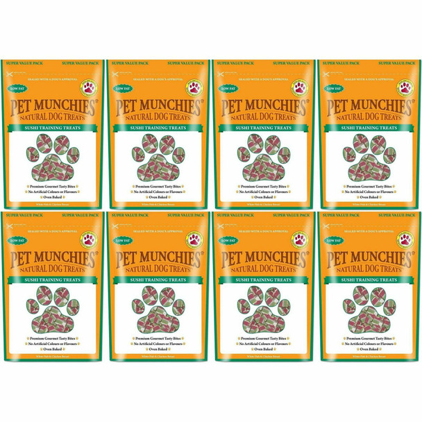 Pet Munchies Sushi Dog Training Treats, Natural Oven Baked Tasty Bites Made With Real Meat, Low in Fat 150g (Pack of 8)