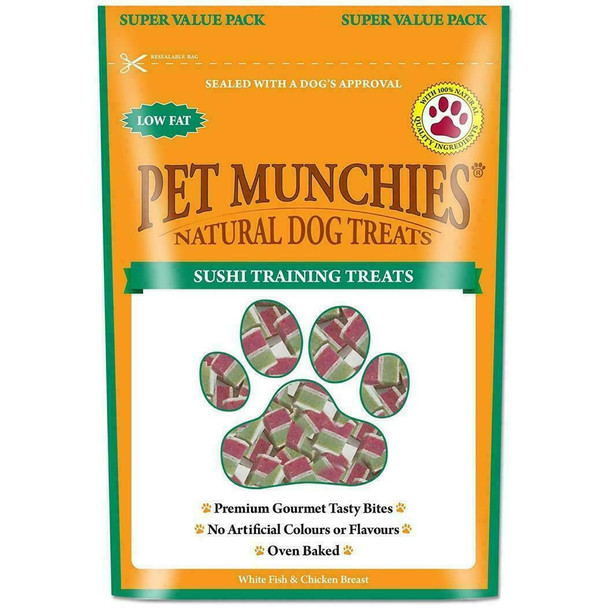 Pet Munchies Sushi Dog Training Treats, Natural Oven Baked Tasty Bites Made With Real Meat, Low in Fat 150g (Pack of 8)