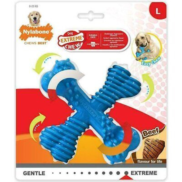 4 x Nylabone Beef Extreme X-Shaped Chew Toy - Large Dogs - Tough & Durable Nylon