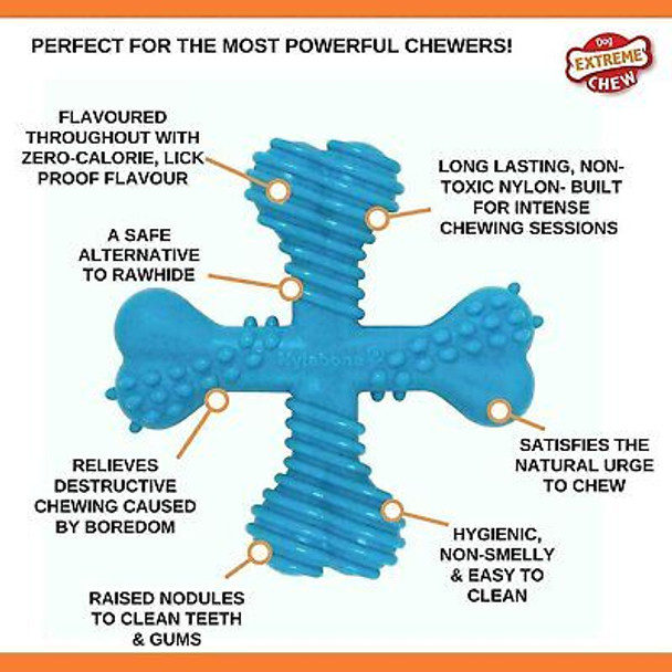 4 x Nylabone Beef Extreme X-Shaped Chew Toy - Large Dogs - Tough & Durable Nylon