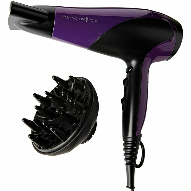 Remington D3190 Ionic Conditioning Hair Dryer for Frizz Free Styling with Diffuser and Concentrator Attachments, 2200 W, Purple