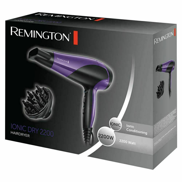 Remington D3190 Ionic Conditioning Hair Dryer for Frizz Free Styling with Diffuser and Concentrator Attachments, 2200 W, Purple