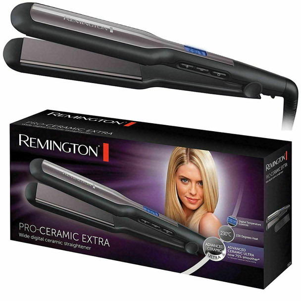 Remington Pro-Ceramic Extra Wide Plate Hair Straighteners for Longer Thicker Hair, Digital Temperature Control - S5525, Black