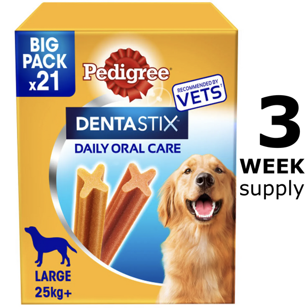 Pedigree Dentastix - Daily Dental Care Chews, Large Dog Treats + 25 kg, 1 Bag (21 Sticks)