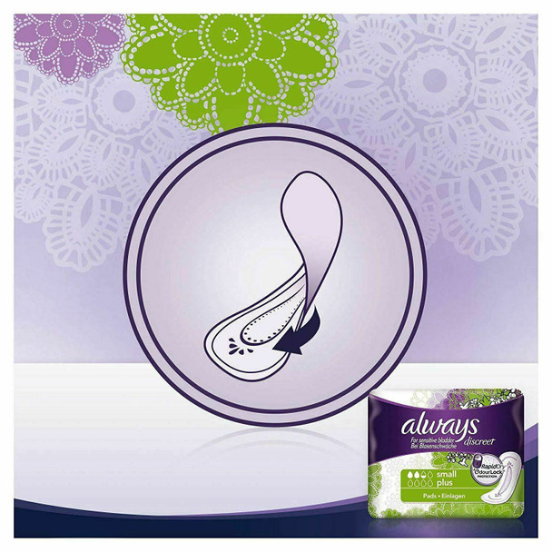 Always Discreet Plus Small Sanitary Pads for Sensitive Bladder - Pack of 32