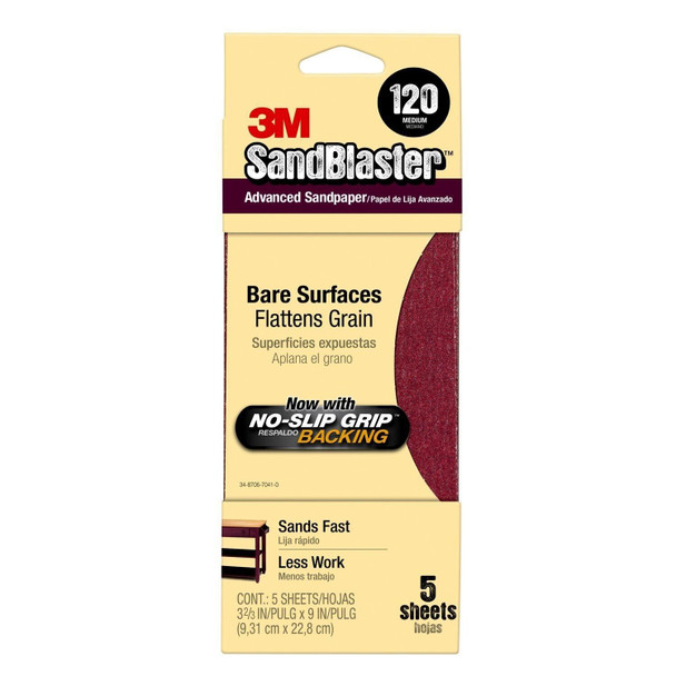 3M 11120-G S and Paper with No-Slip Backing, 3-2/3-Inch X 9-Inch, 120-Grit, Maroon, Acrylic, Multicolour, 0.35x10.79x26.03 cm