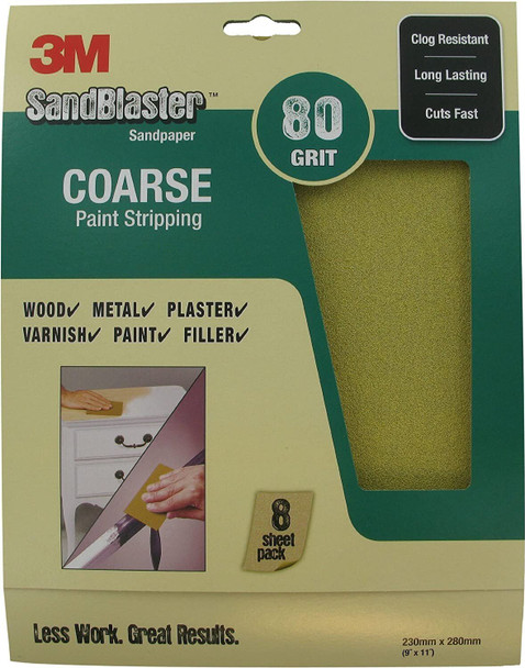 3M SandBlaster 28080 Coarse P80 230 x 280mm Sandpaper Sheets (8 Sheets)