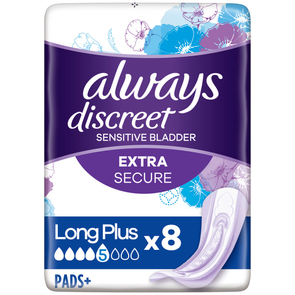 Always Discreet Incontinence Pads Plus Women Long Plus x8, Strong Protection You Barely Feel