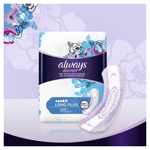 Always Discreet Incontinence Pads Plus Women Long Plus x8, Strong Protection You Barely Feel