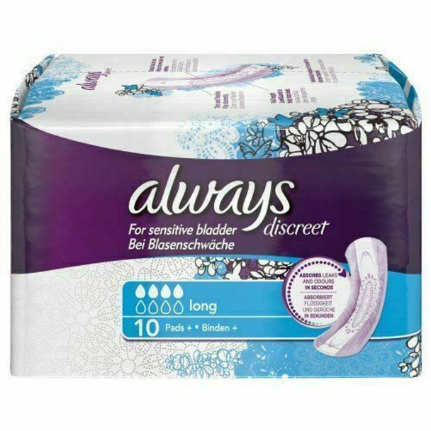 Always Discreet Bladder Control Long Incontinence Pad - Pack of 10