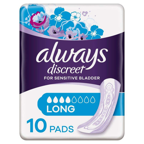 Always Discreet Bladder Control Long Incontinence Pad - Pack of 10