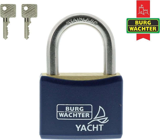 Burg Wachter Yacht 50mm Padlock Double Interlocked Shackle & 2 Keys