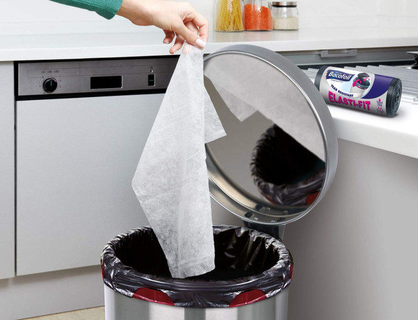 Bacofoil Elasti-Fit Kitchen Bin Liners with elastic tie handles, Ultra Durable, 50L x 10 bags