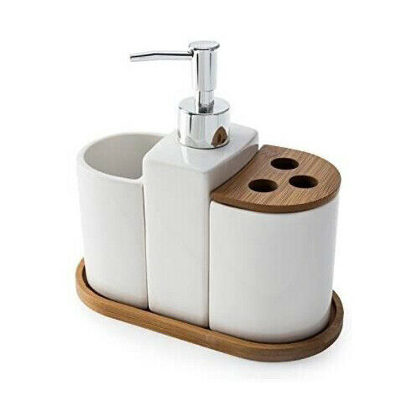 Blue Canyon Bathroom Accessory Set, Bamboo, White, One Size