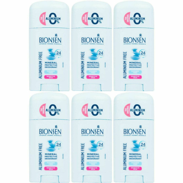 SIX PACKS of Bionsen Mineral Protective Deodorant Aluminium Free Stick 40ml