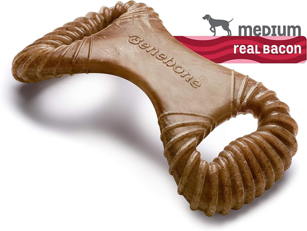 Benebone Durable Dental Dog Chew Toy for Aggressive Chewers, Real Bacon, Medium, Updated Design.