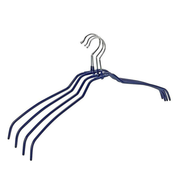 Wenko Shaped Slim Hangers with Non Slip Coating, 42 cm, Dark Blue, Pack of 4