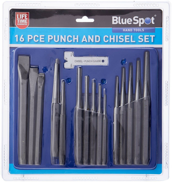 Blue Spot 22447 Punch and Chisel Set, Silver, Set of 16 Piece