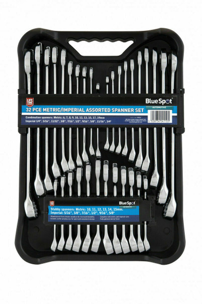 Bluespot 04112 32pce Metric/Imperial Assorted Spanner Set (6-19Mm)(1/4"-5/8")