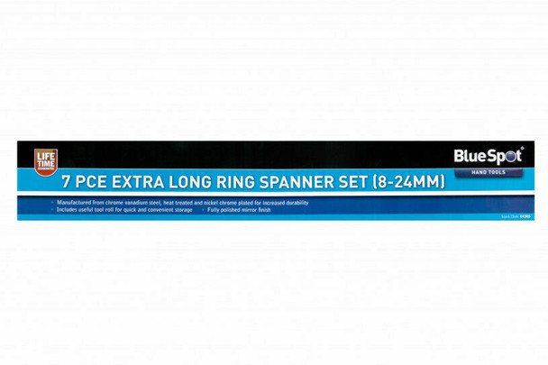 Blue Spot Tools 04305 7pce Extra Long Ring Spanner Set (8-24mm)