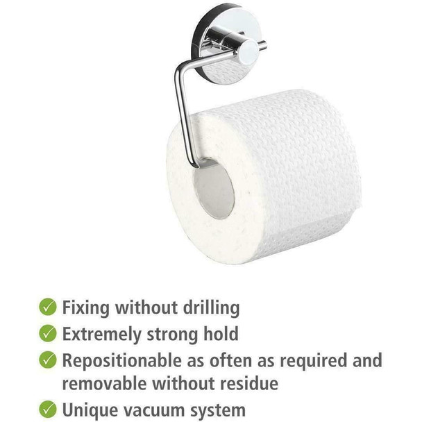 WENKO Vacuum-Loc Toilet-Paper Holder-Fixing Without Drilling, Steel, Silver Shiny, 16 x 13.5 x 17.5 cm