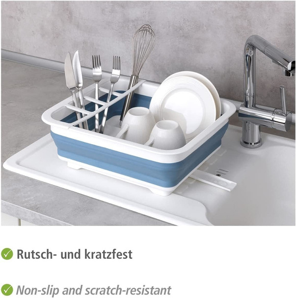 WENKO Dish rack foldable white/grey Abtropfständer, Abtropfgestell für Geschirr und Besteck, Polypropylene, 36.5 x 31 x 13 cm