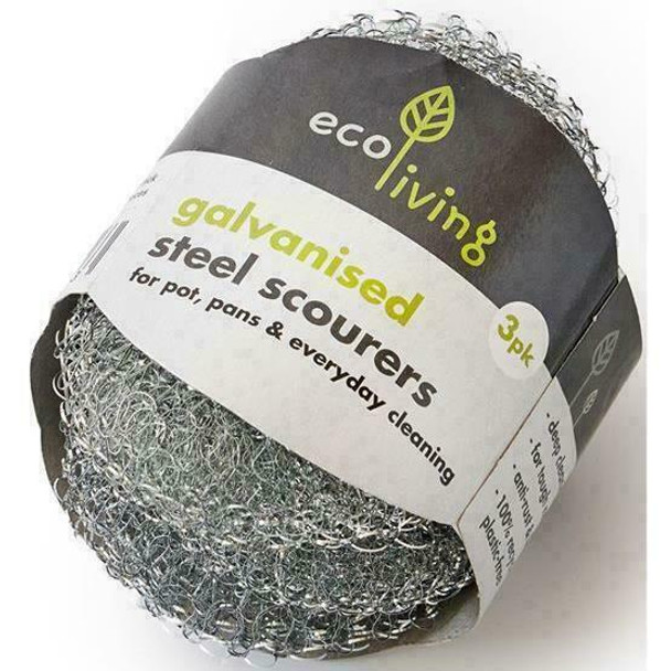 Eco Living Premium 3 Pack Eco Steel Scourers, 100% Plastic Free, Suitable for Vegans.