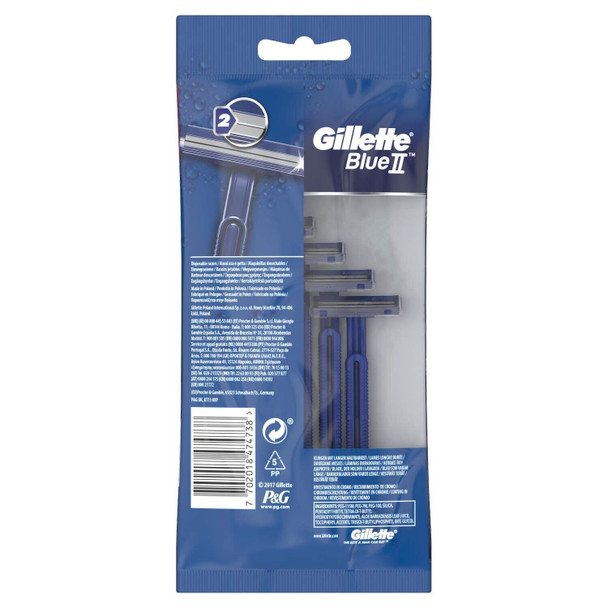 Gillette BlueII Men's Disposable Razors x 5, 2-Blades Razor, Fixed Head