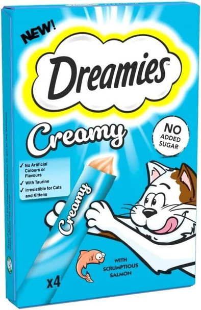 Dreamies Creamy Adult Cat & Kitten Treats with Scrumptious Salmon 4 Pack