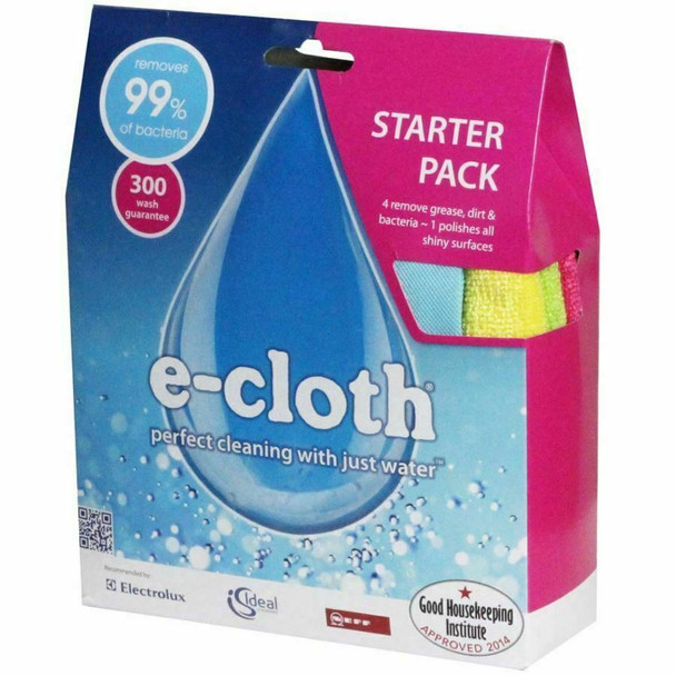 E-Cloth Starter Cleaning Pack, Microfibre, Assorted Colours, 5 Cloth Set, 1 Pack