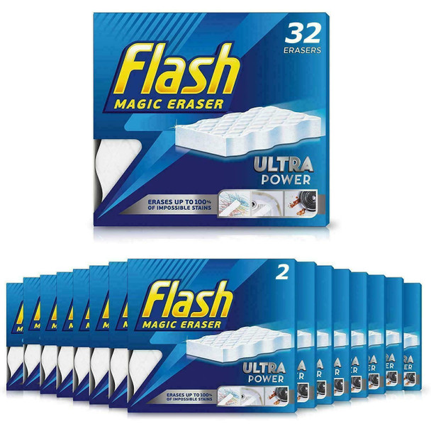 Flash Ultra Power Magic Eraser, Stain Remover, 32 Count (16 x 2)