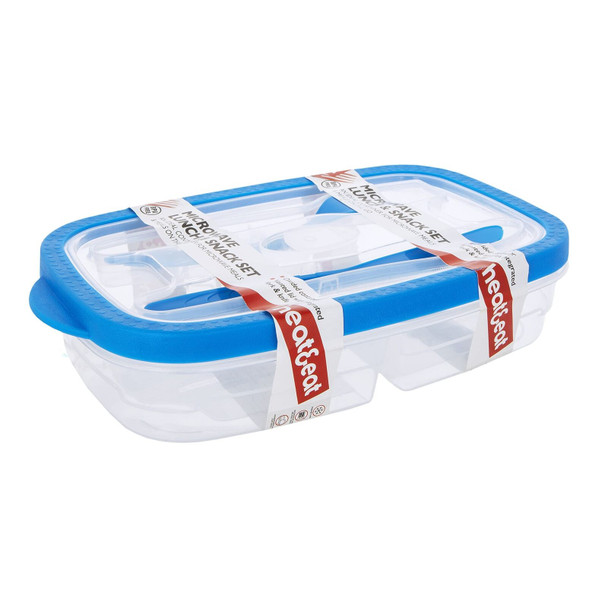Heat & Eat Lunch Box, Clear, with Red/Blue Trim