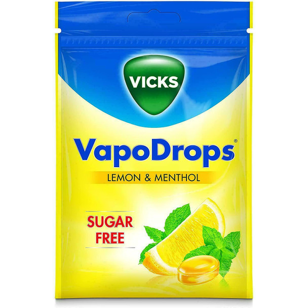 Vicks VapoDrops Lemon, Sugar Free Vegan Lozenges with Lemon Flavour and Menthol, 10 x 72 g (Packaging may Vary)