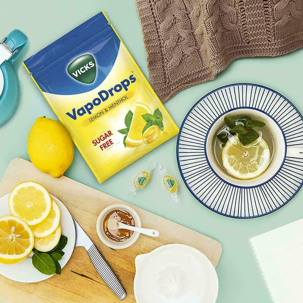 Vicks VapoDrops Lemon, Sugar Free Vegan Lozenges with Lemon Flavour and Menthol, 10 x 72 g (Packaging may Vary)