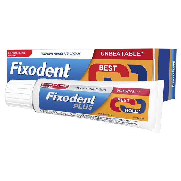 Fixodent Plus Denture Adhesive Cream, 40g, Dual Power Premium, Up To 88% Of The Hold At The End Of The Day, Mint