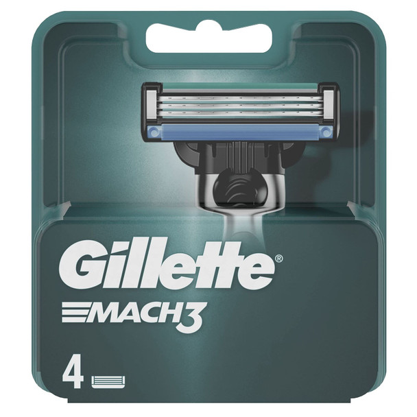 Gillette Mach3 Razor Blades Men, Pack of 4 Razor Blade Refills, Stronger Than Steel Blades, Enhanced Lubrastrip (Packaging may vary)
