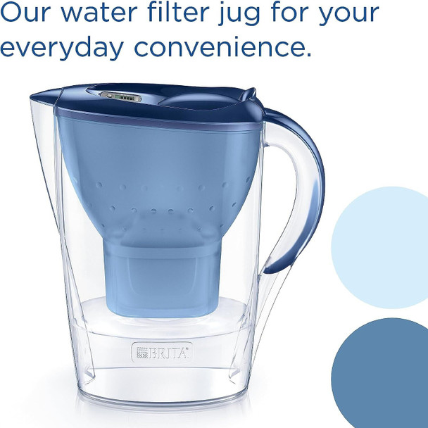 BRITA Marella Water Filter Jug Blue (2.4L) Starter Pack incl. 3x MAXTRA PRO All-in-1 cartridge - fridge-fitting jug with digital LTI and Flip-Lid - now in sustainable Smart Box packaging