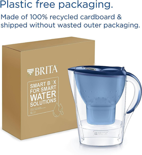 BRITA Marella Water Filter Jug Blue (2.4L) Starter Pack incl. 3x MAXTRA PRO All-in-1 cartridge - fridge-fitting jug with digital LTI and Flip-Lid - now in sustainable Smart Box packaging