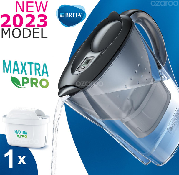 BRITA Marella Water Filter Jug Grpahite (2.4L) incl. 1x MAXTRA PRO All-in-1 cartridge - fridge-fitting jug with digital LTI and Flip-Lid - now in sustainable Smart Box packaging