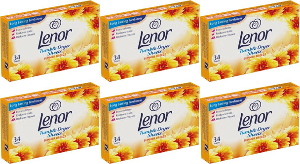 Lenor Tumble Dryer Sheets Summer Breeze 34 per pack Case of 6