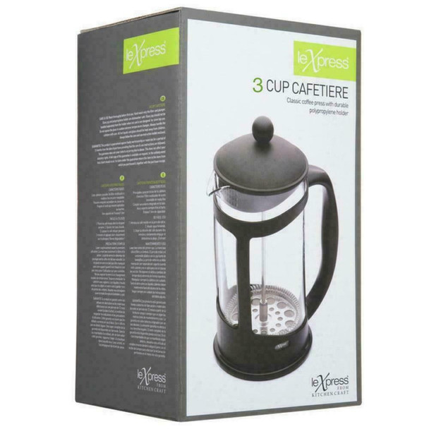 KitchenCraft Le'Xpress 3 Cup Cafetière / French Press Coffee Maker in Gift Box, Borosilicate Glass / Plastic, Black, 350 ml
