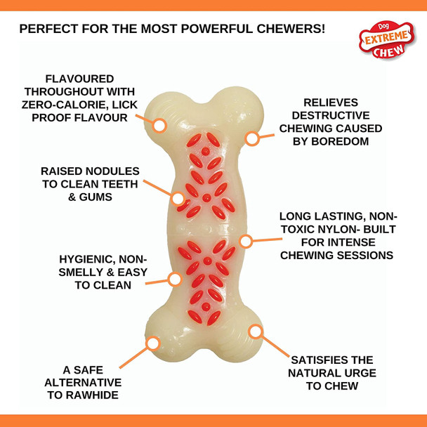 Nylabone Extreme Tough Dog Chew Toy Dura Plus, Ridges & Nubs Help Clean Teeth, Bacon Flavour, M, for Dogs Up to 16 kg