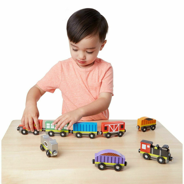 Melissa & Doug Wooden Train Cars 8 Piece Set | Magnetic Wooden Trains & Carriages | Wooden Toys for 3 Year Old Boy Gifts | Toy Train Set | Toddler Toy Train Cars for 3+ Year Old Boys & Girls 3 4 5 6