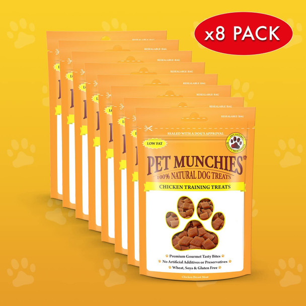 Pet Munchies Chicken Dog Training Treats, Natural Grain Free Tasty Bites Made With Real Meat, Low in Fat 50g (Pack of 8)